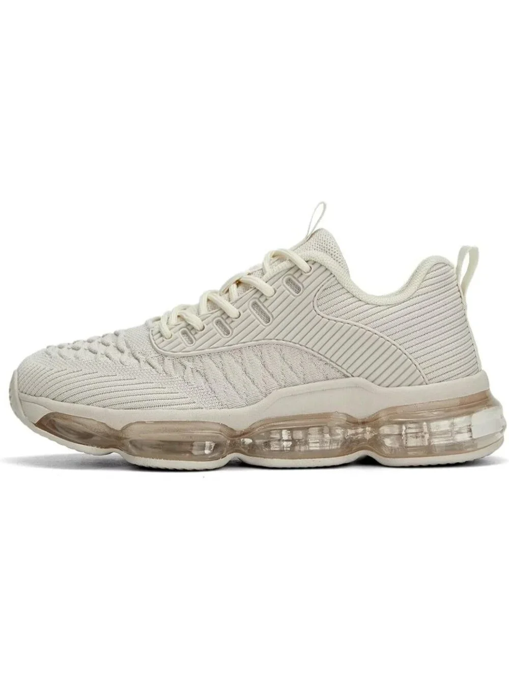 Women's Beige Walking Air Cushion Breathable Mesh Casual Athletic Sneaker Shoes